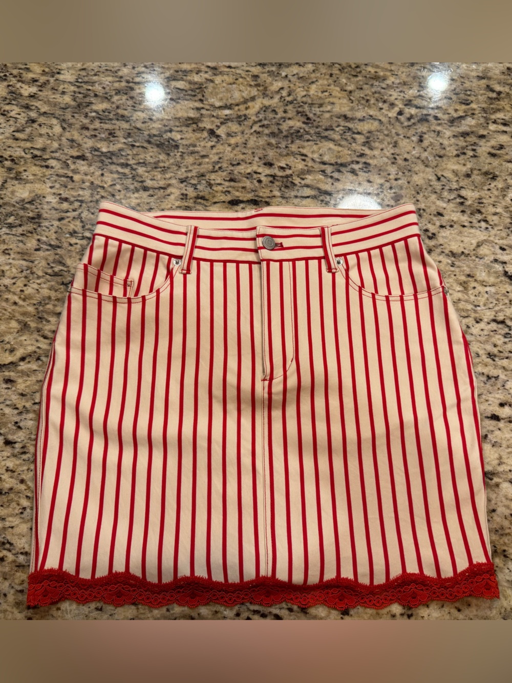 Opening Ceremony Striped Mini Skirt with Lace Trim